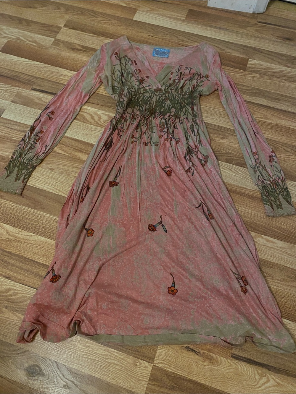 Pink Floral Long-Sleeve Boho Dress